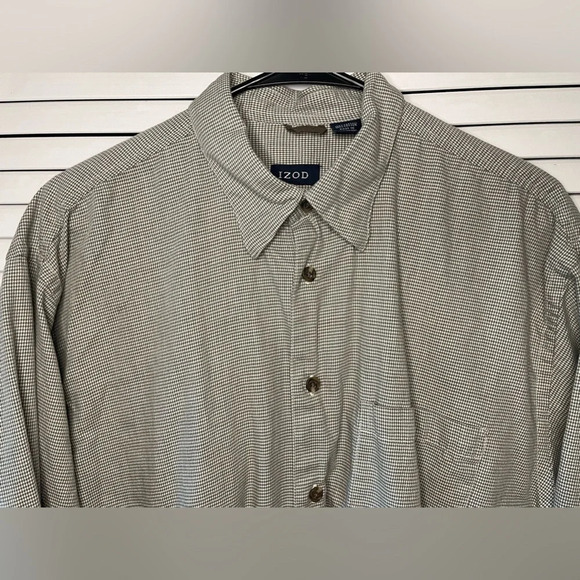 Izod Men’s Houndstooth Long Sleeve Button Down Shirt Size Large Cotton Green - Picture 4 of 16